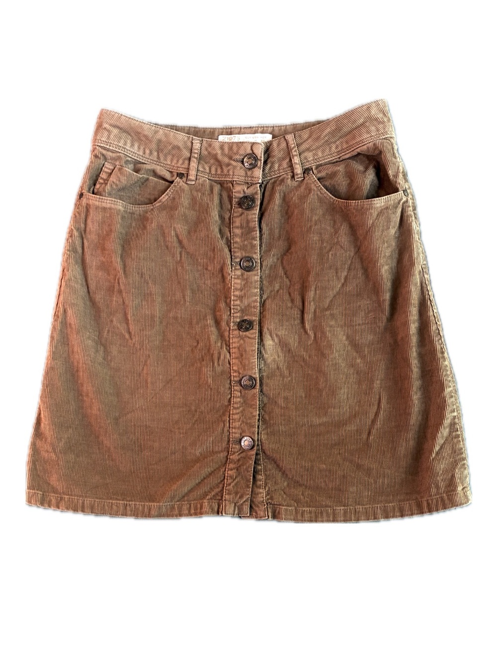 Zara Z1975 Brown Corduroy Button-Front Mini Skirt Size Women’s M